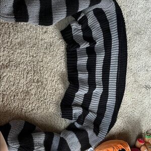 Black and Gray Striped Knit Scarf